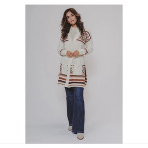 The Normal Brand Cream & Brown Belted Aztec Cardigan M